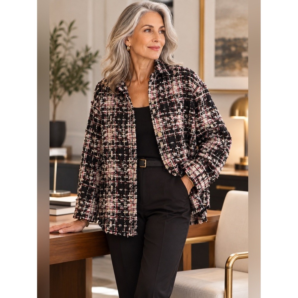 IRO Paris Ferry Bouclé Tweed Oversized Jacket Black Red M $600